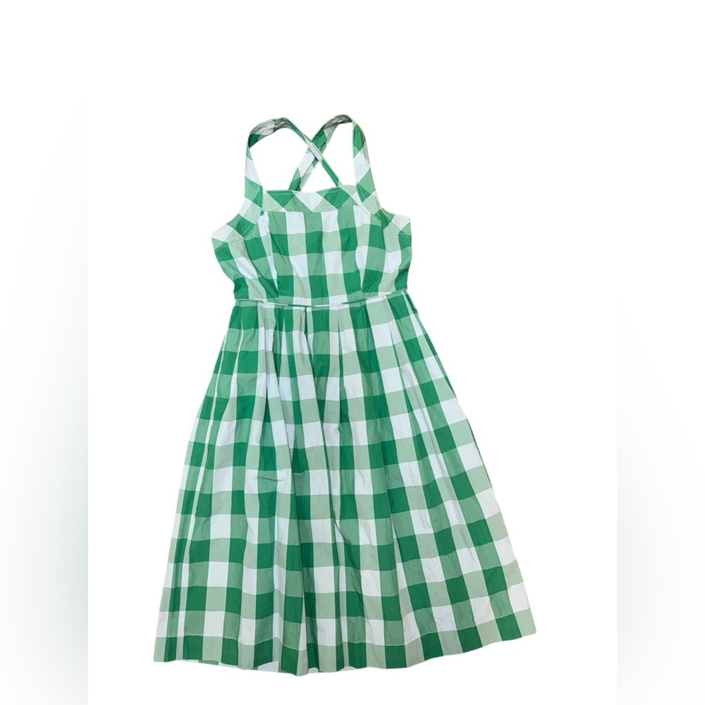 J. Crew Size 4 Karina Blue Green Gingham 100% Cotton Midi Dress